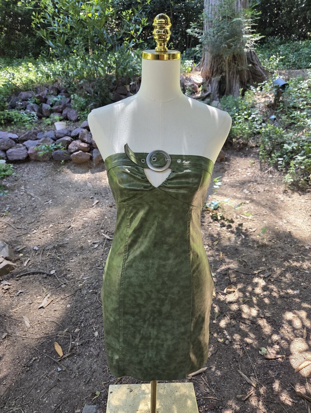 Cherry Mellow‎ Y2K Style Faux Leather Green Mini Dress